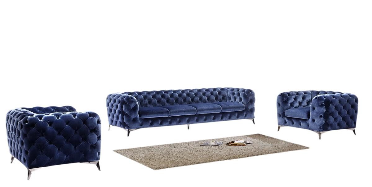 JVmoebel Chesterfield-Sofa Chesterfield Sofa Garnitur XXL Blau 2+2 Polster Couch Textil Neu, Made in Europe
