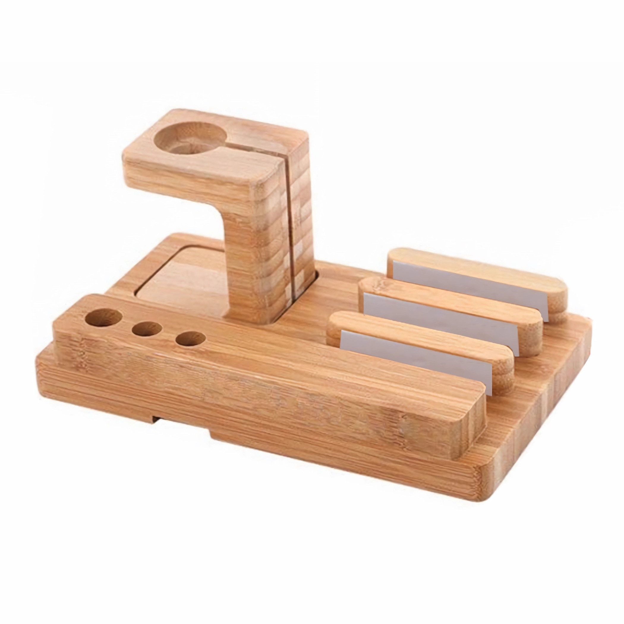 Bolwins Handy-Halterung B25C Ladestation Bambus Handyhalter Desktop Organizer Dockingstationen, (bis 10 Zoll, Packung, 1-tlg., für Smartphone, aus Bambus, rutschfest, mit Kabelführung)