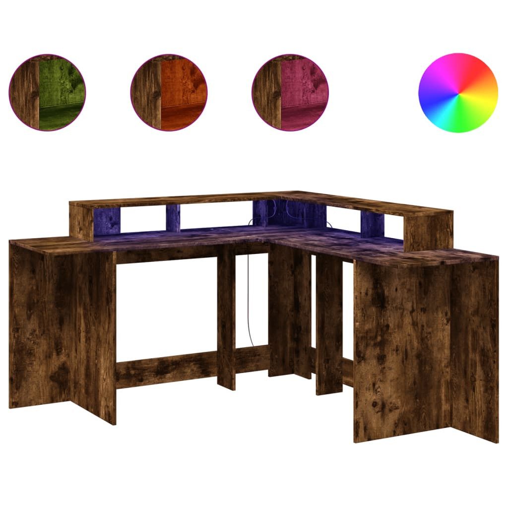 vidaXL Schreibtisch LED-Schreibtisch Räuchereiche 152x152x91 cm günstig online kaufen