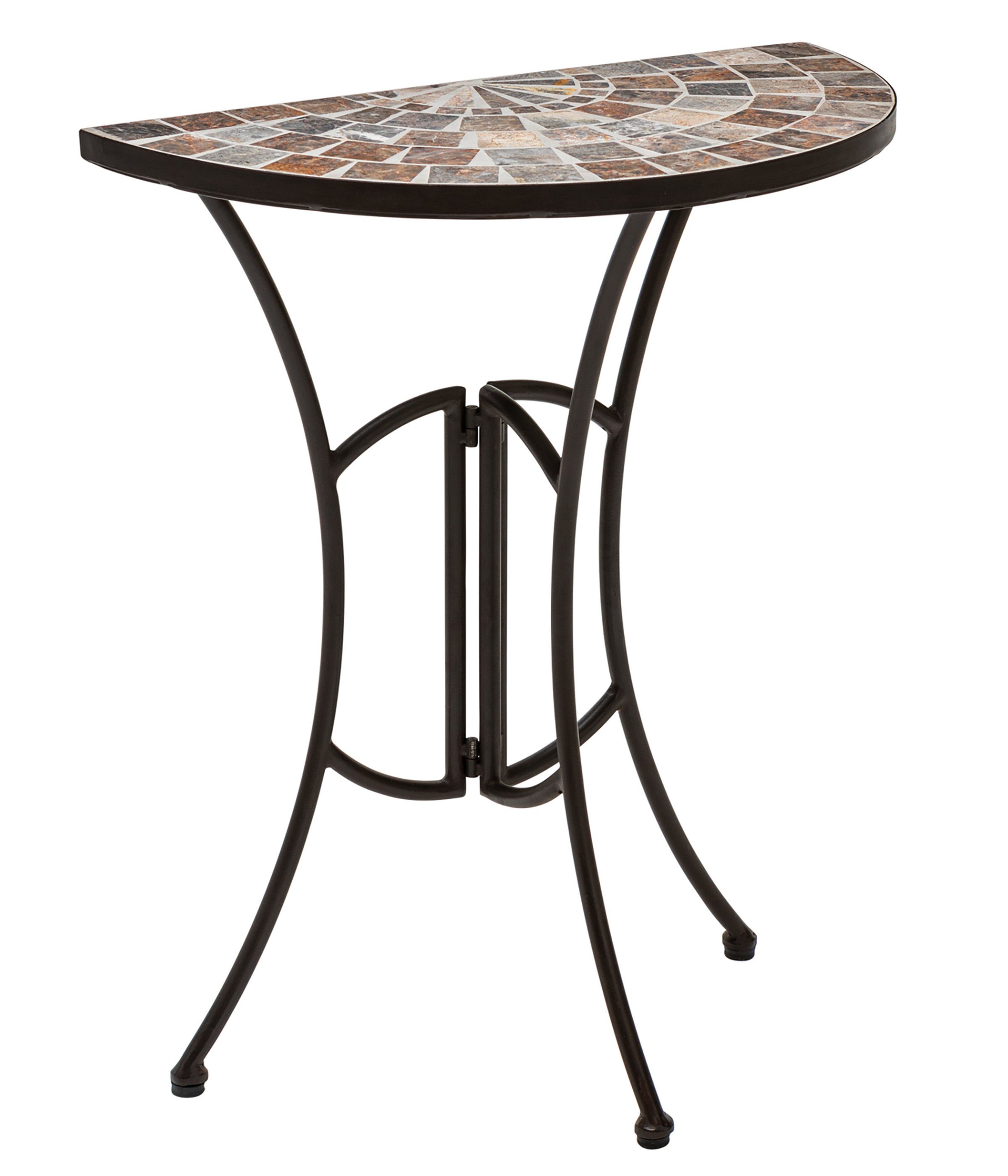 Dehner Gartenstuhl Mosaiktisch Grazia, halbrund, 72.5 x 60 x 31.5 cm,  Dekorativer Tisch mit südländischem Charme aus Stein und Metall