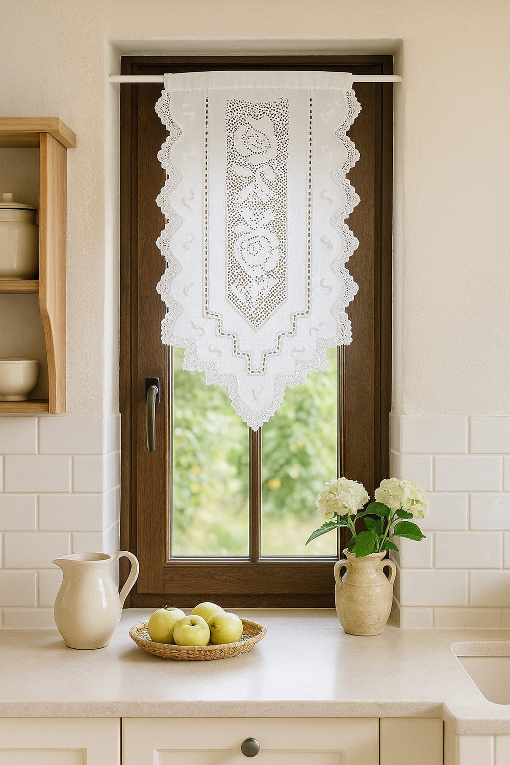 HOSSNER - ART OF HOME DECO Scheibengardine 40x60 cm (1 St), blickdicht, Baumwolle, Vintage, Romantische Stickerei