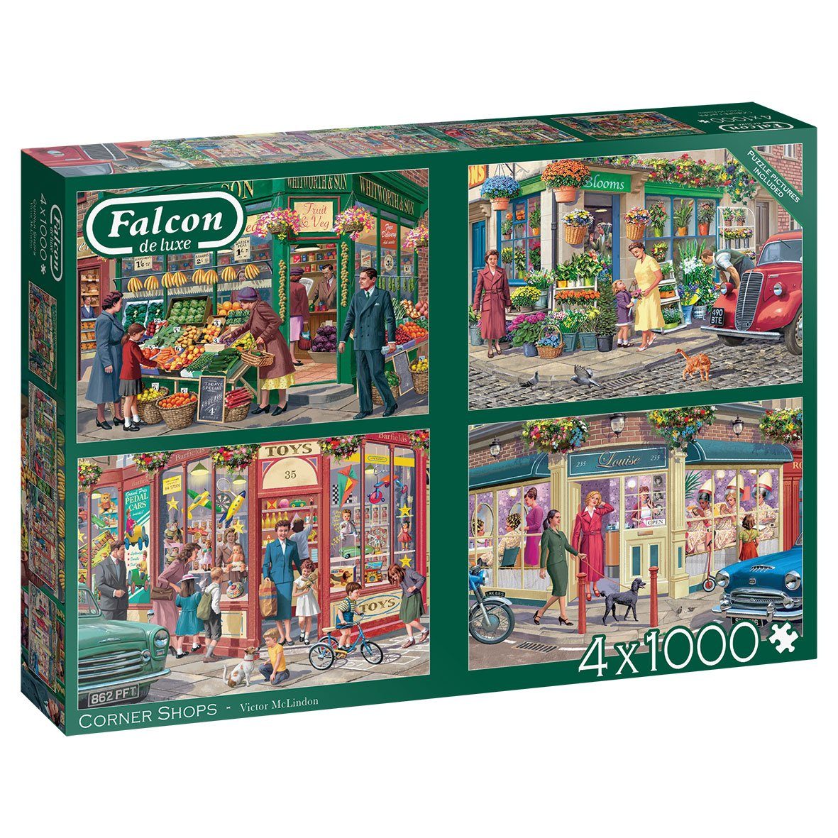 Jumbo Spiele Puzzle Victor McLindon Corner Shops 4x1000 Teile Puzzle, 1000 Puzzleteile, Made in Europa