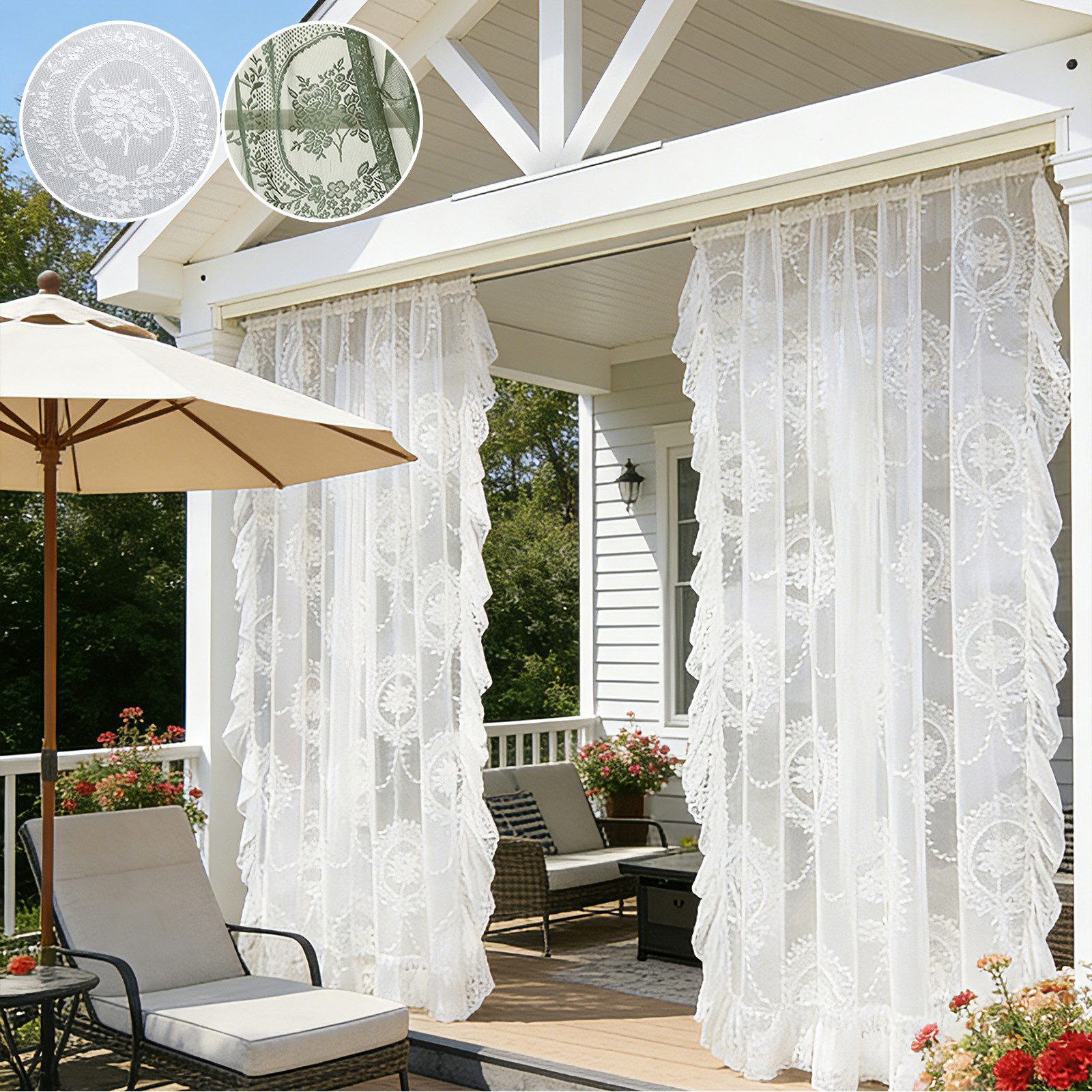 Lapalife Gardine Transparente Vorhänge, Vintage-Blumen, gerüschte, 2 Paneele Set, Stangentasche Spitzenvorhänge, für Wohnzimmer und Schlafzimmer