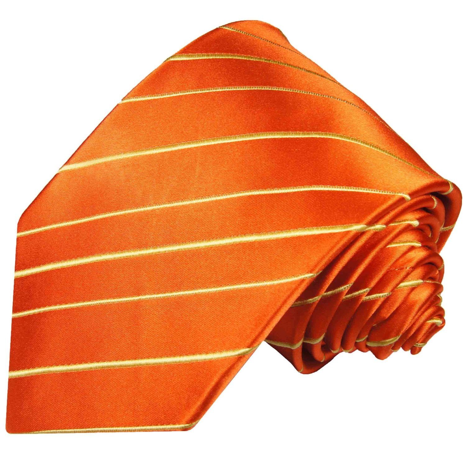 Herren Krawatten Paul Malone Krawatte Designer Seidenkrawatte Herren Schlips modern gestreift 100% Seide Schmal (6cm), orange go