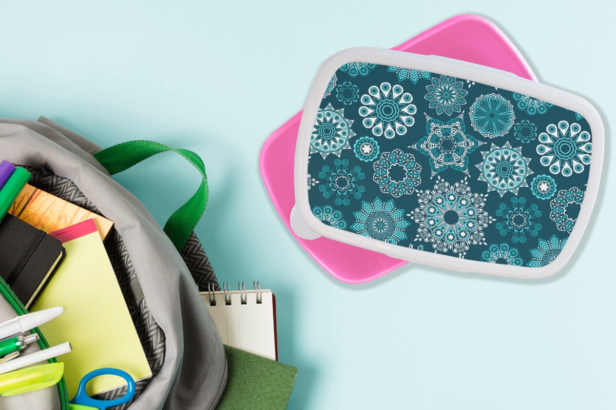 Silber - Schneeflocke (2-tlg), Erwachsene, Blau Mädchen, - Kunststoff, Brotbox - Design, Brotdose Kunststoff MuchoWow rosa Kinder, Snackbox, für Lunchbox Luxus -
