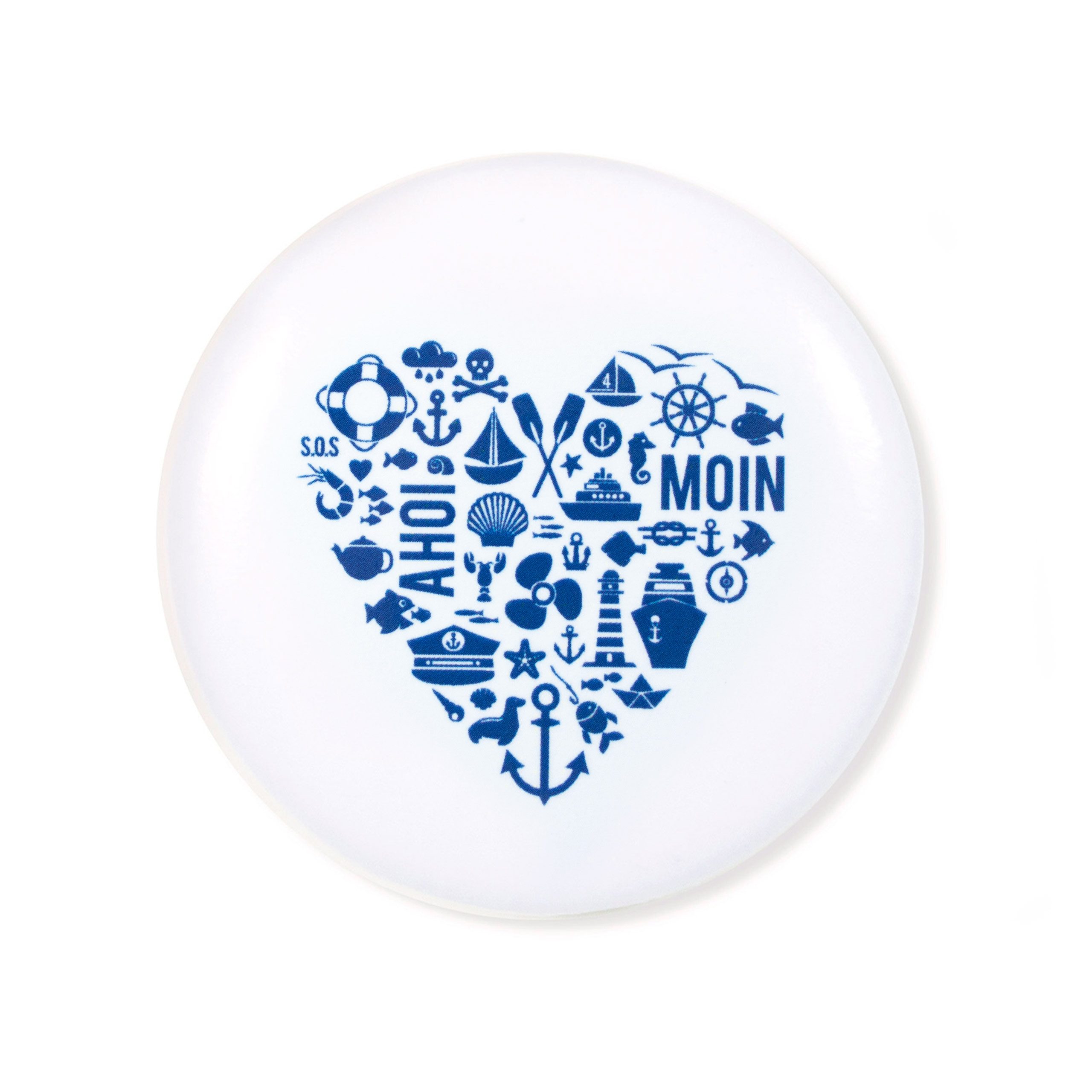 Bow & Hummingbird Magnet Kühlschrankmagnet Herz „Nordisch by Heart“ - Magnet mit Herz (Blau Weiß, Ø 5,6 cm), Starker Magnet für Küche & Büro