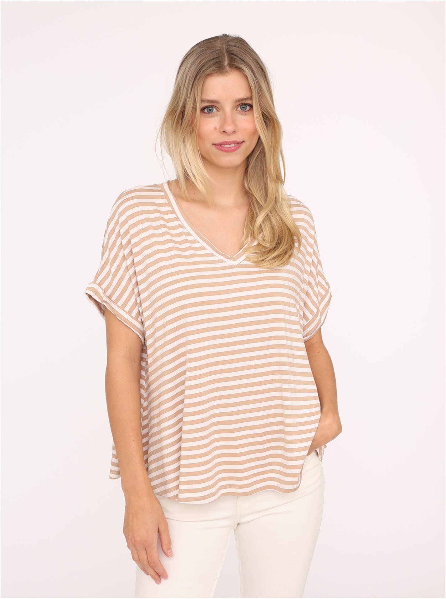Zwillingsherz T-Shirt "Maritime Streifen" One Size, Kurzarm, V-Ausschnitt, gestreift, Loose Fit