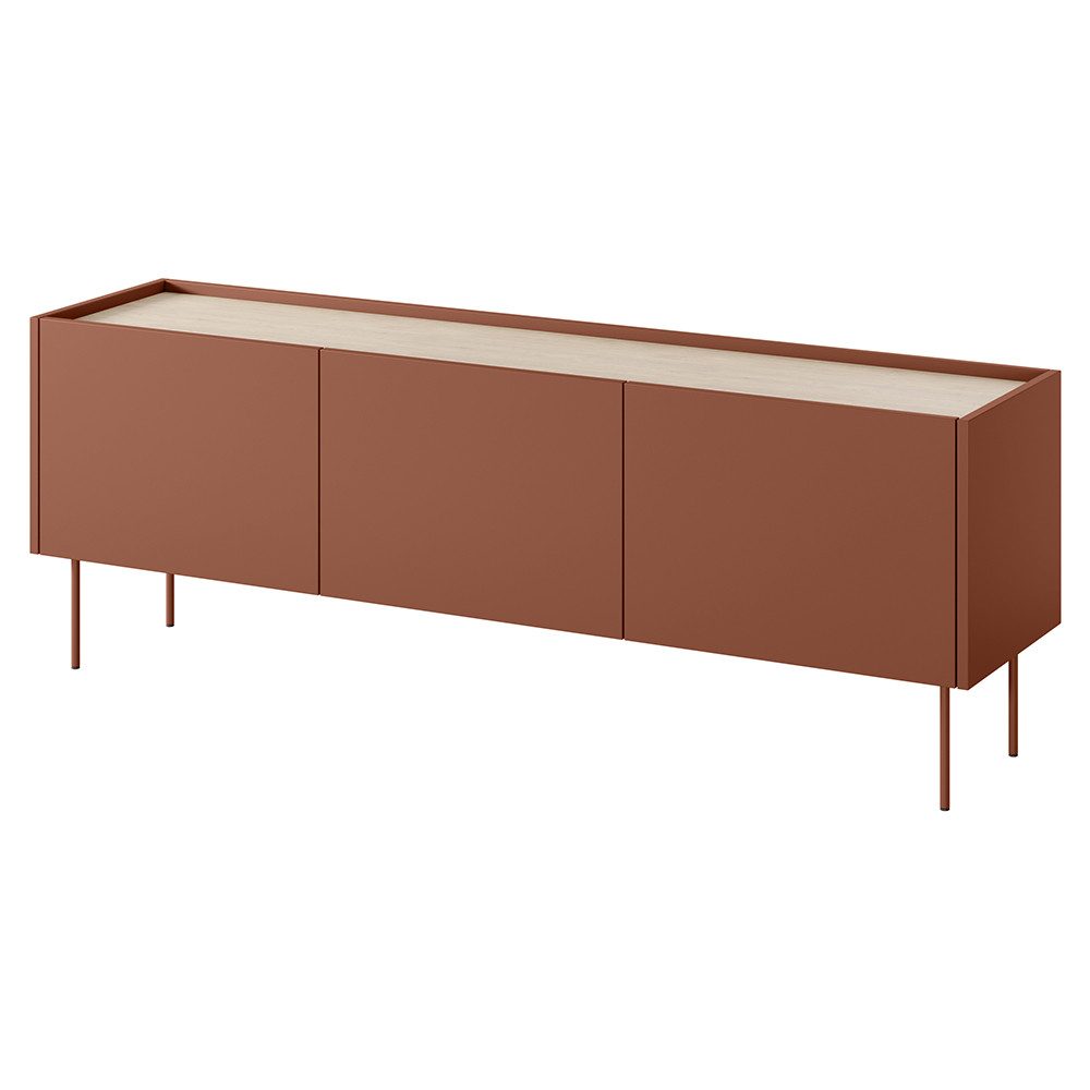 Lomadox Lowboard DELFT-141, in rot und Eiche, 170 cm breit, grifflos