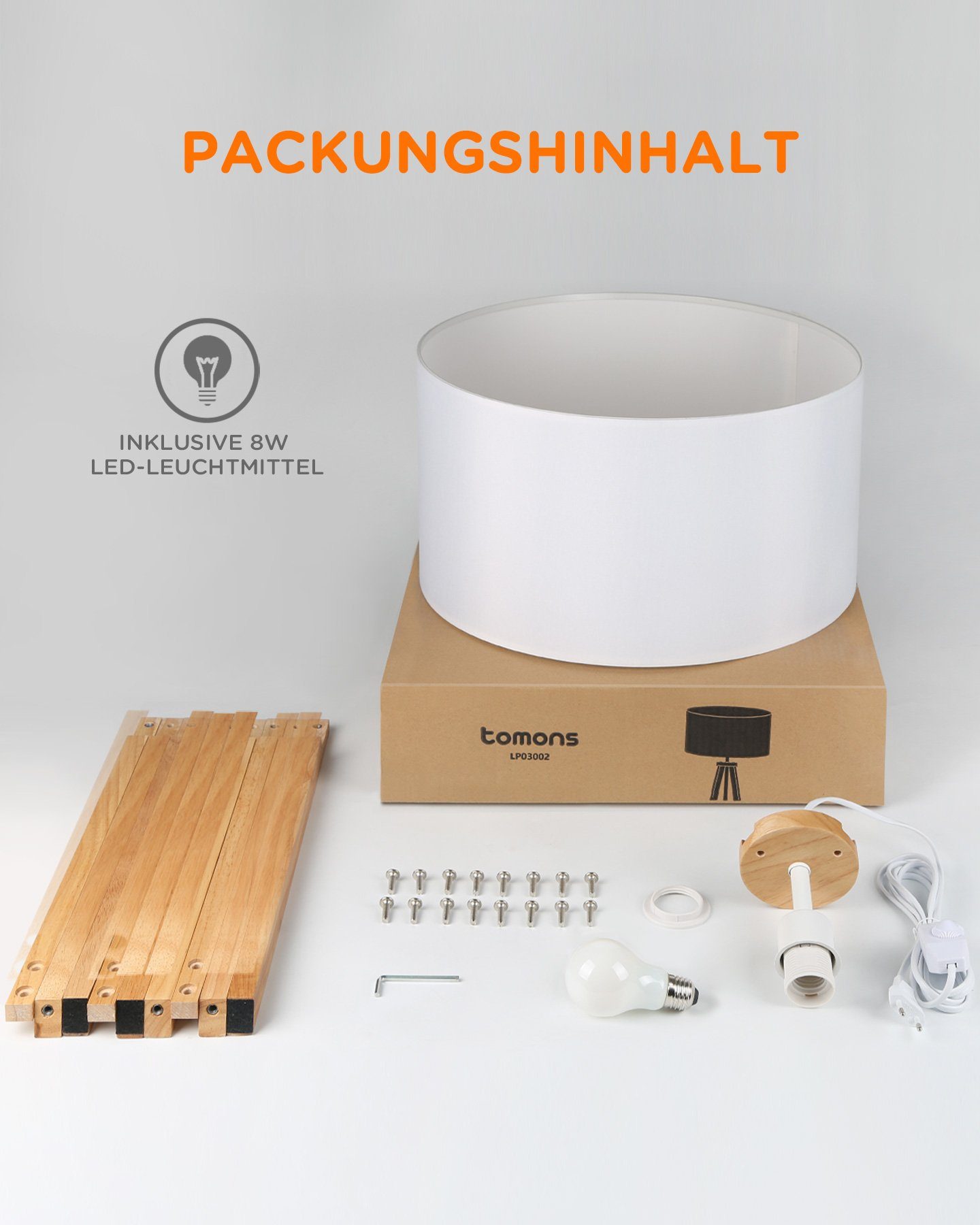 Tomons LED Stehlampe wohnzimmer Stehleuchte Dimmbar aus Holz Dreibein, Skandinavischer, Halogen