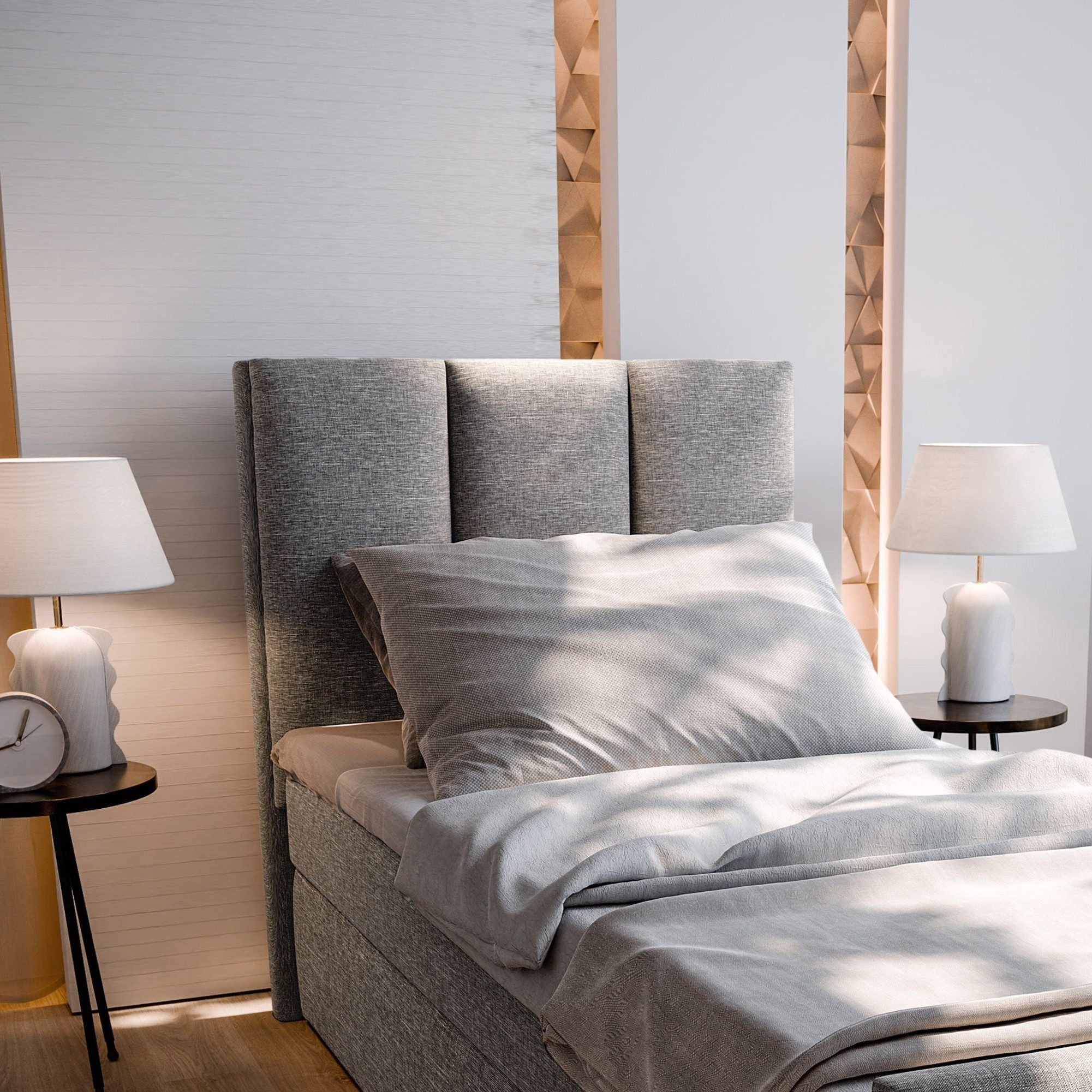 Masseno Boxbett LAGO 100x200 cm mit Bonell Matratze und Topper, Einzelbett, Jugendbett, Polsterbett mit Kopfteil, Boxspringbett – Bild 5 von 5