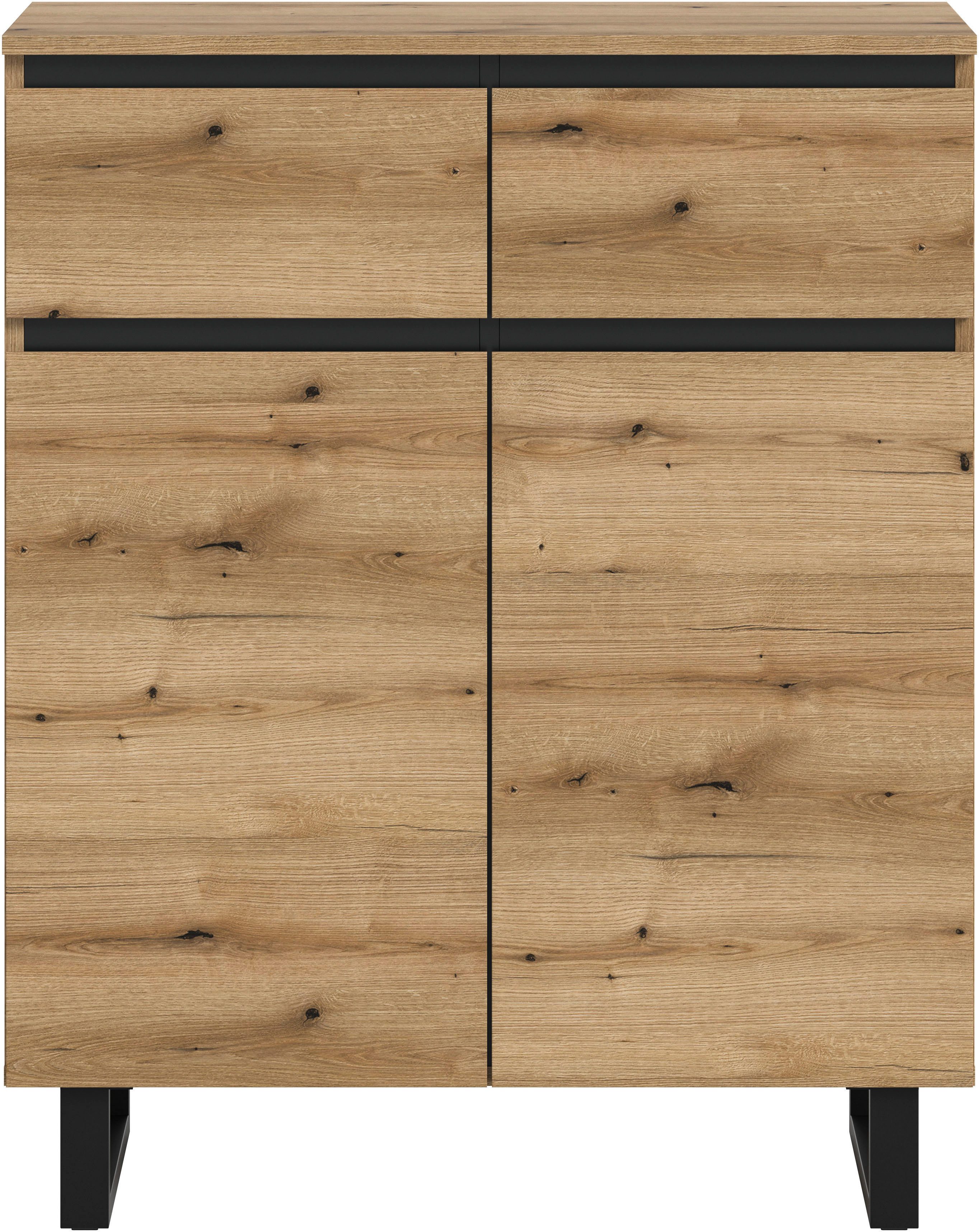 Home affaire Kommode TOMA, Höhe: 99cm, mit Metall-Kufen-Fuß, 2 Türen, 2 Schubkästen, Anrichte, Sideboard, Schrank, Board, Highboard