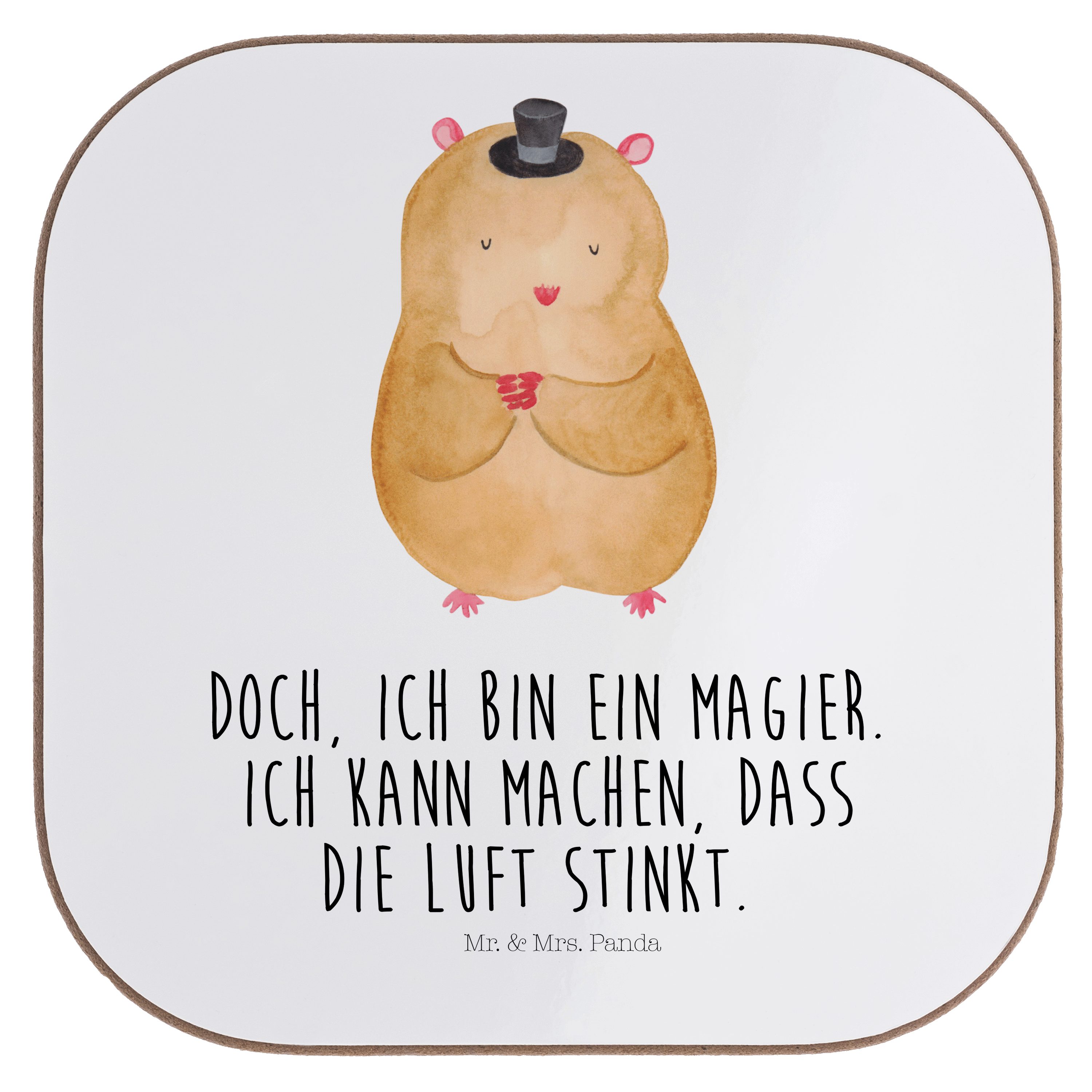 Mr. & Mrs. Panda Getränkeuntersetzer Hamster mit Hut - Weiß - Geschenk, lustige Sprüche, Tiere, Bierdeckel, 1-tlg.