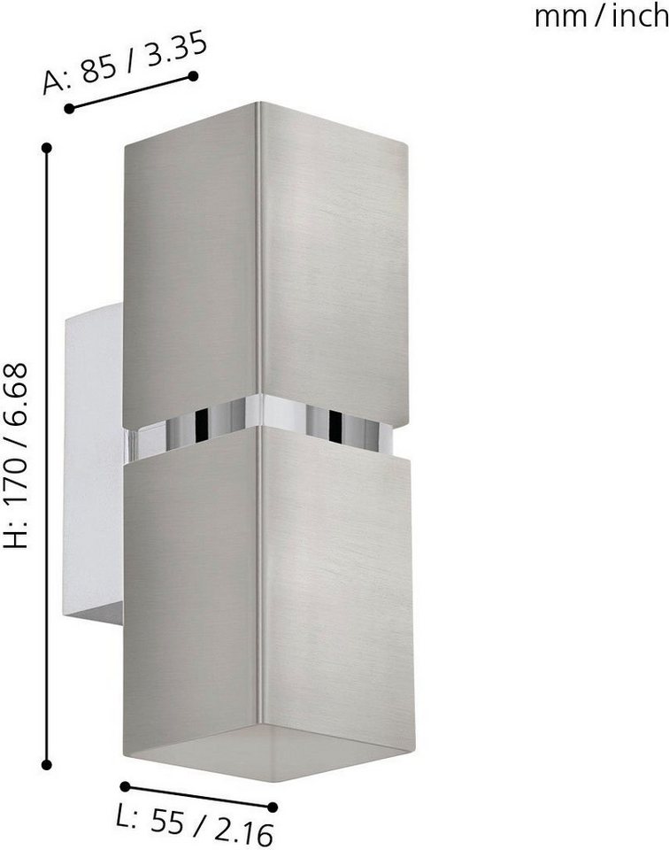 EGLO Wandleuchte PASSA, LED wechselbar, Warmweiß, Abmessungen: Höhe: 11 cm,  Länge: 11 cm, Ausladung: 11 cm