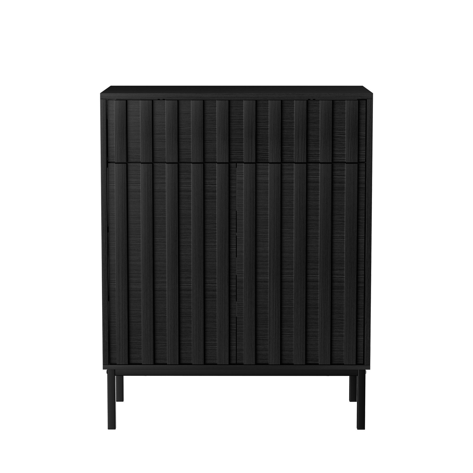 UEV Sideboard mit Schublade & 2Türen, Küchenschrank Buffetschrank Kaffeebar Schrank (Sideboard mit Schublade & 2Türen Schwarz/Natur/Braun), 70x37x88,5 cm, Aufbewahrungsschrank Schrank mit Kippschutz