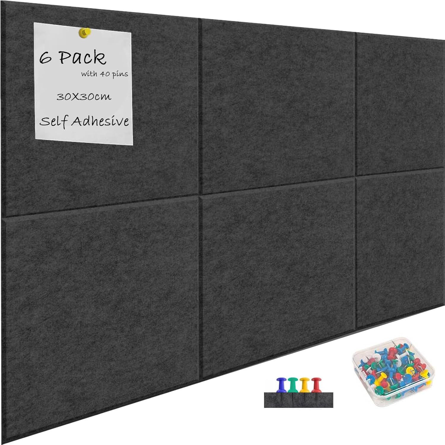 Agger Pinnwand Filz Selbstklebend mit 20 Reißzwecken, 30X30cm