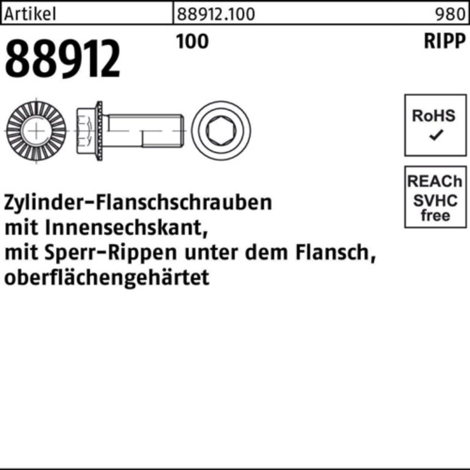 R 2 88912 200er Reyher M10x Schraube Sperr-Ripp Zylinderflanschschraube Pack Innen-6kt