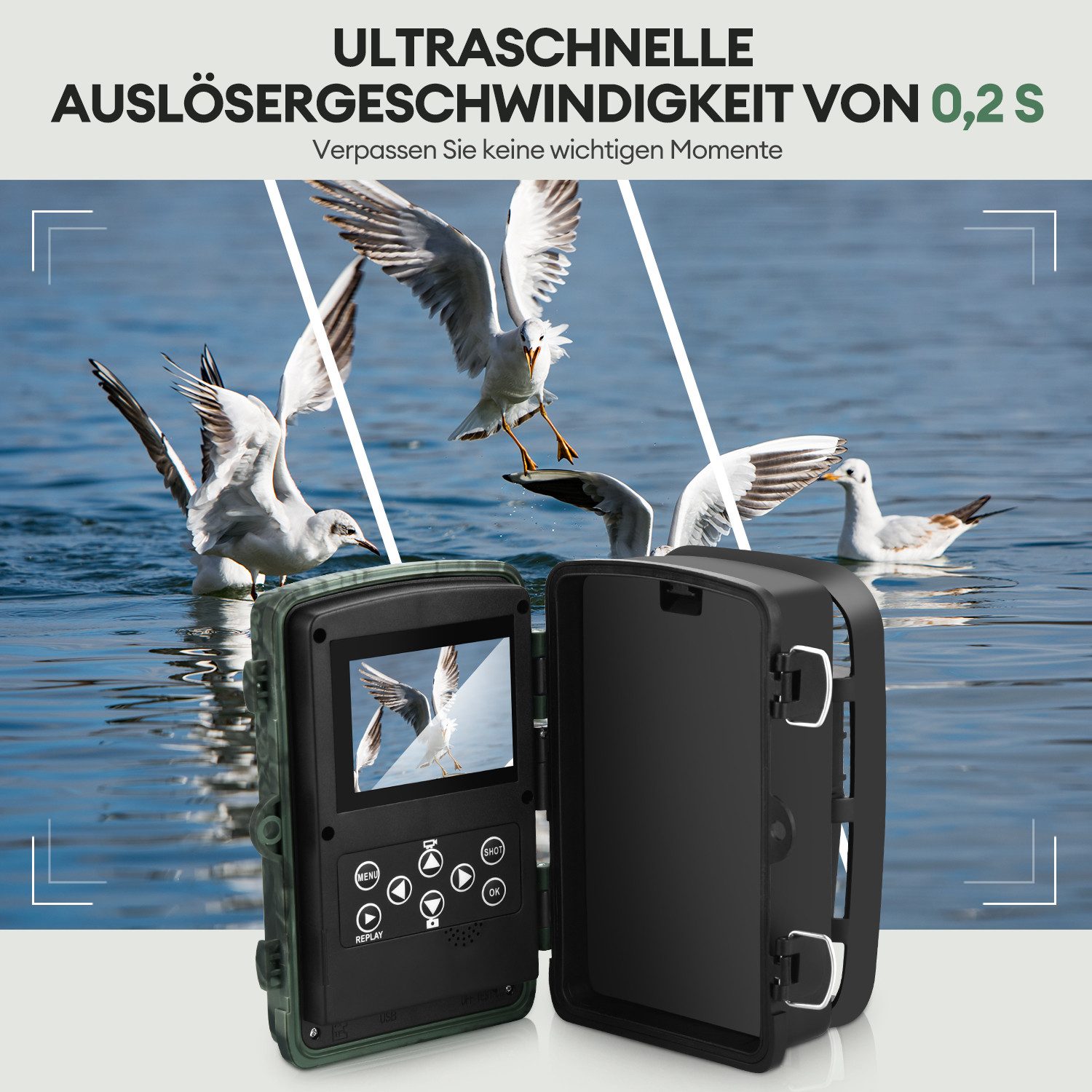 CkeyiN Wildkamera 4K Video Wildtierkamera, 50MP Full HD, 0,1s Auslösezeit & 32GB SD (Außenbereich, 120° Weitwinkel IP65 Wasserdicht) – Bild 4 von 5