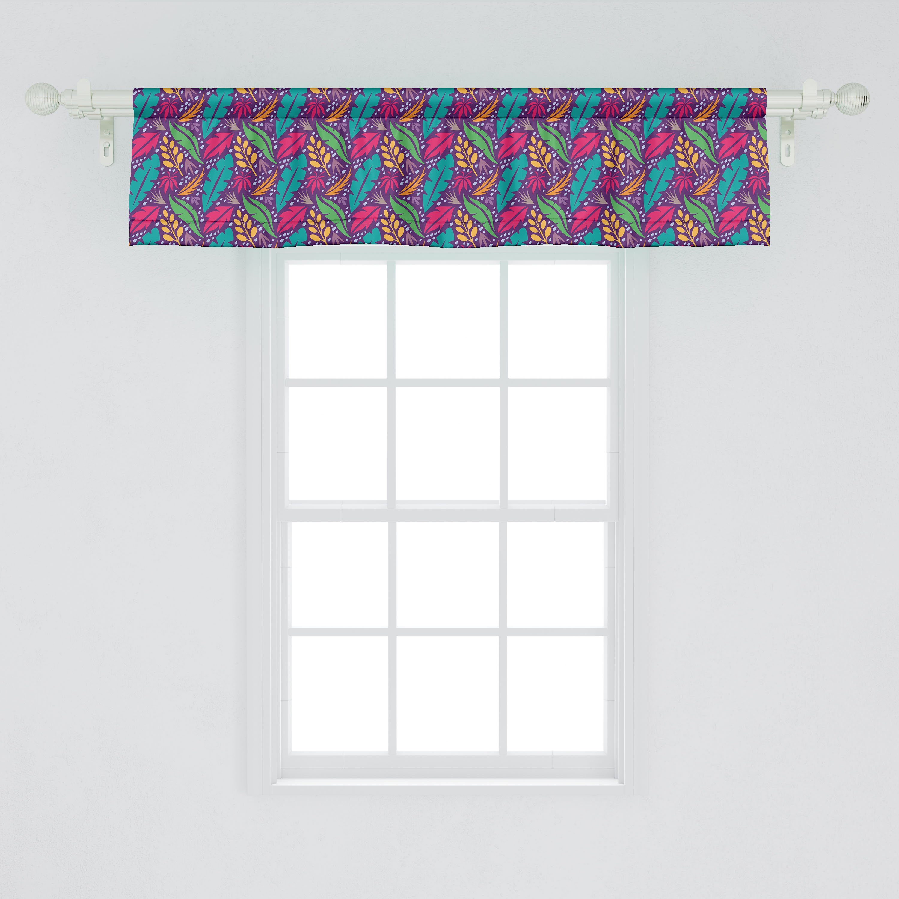 Bunte Vorhang Blätter Dekor für Abakuhaus, Microfaser, mit Botanisch Scheibengardine Volant Stangentasche, Küche Schlafzimmer exotische