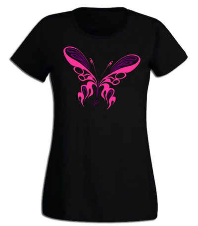 G-graphics T-Shirt Damen T-Shirt - Schmetterling Pink-Purple-Collection, mit trendigem Frontprint, Slim-fit, Aufdruck auf der Vorderseite, Print/Motiv, für jung & alt