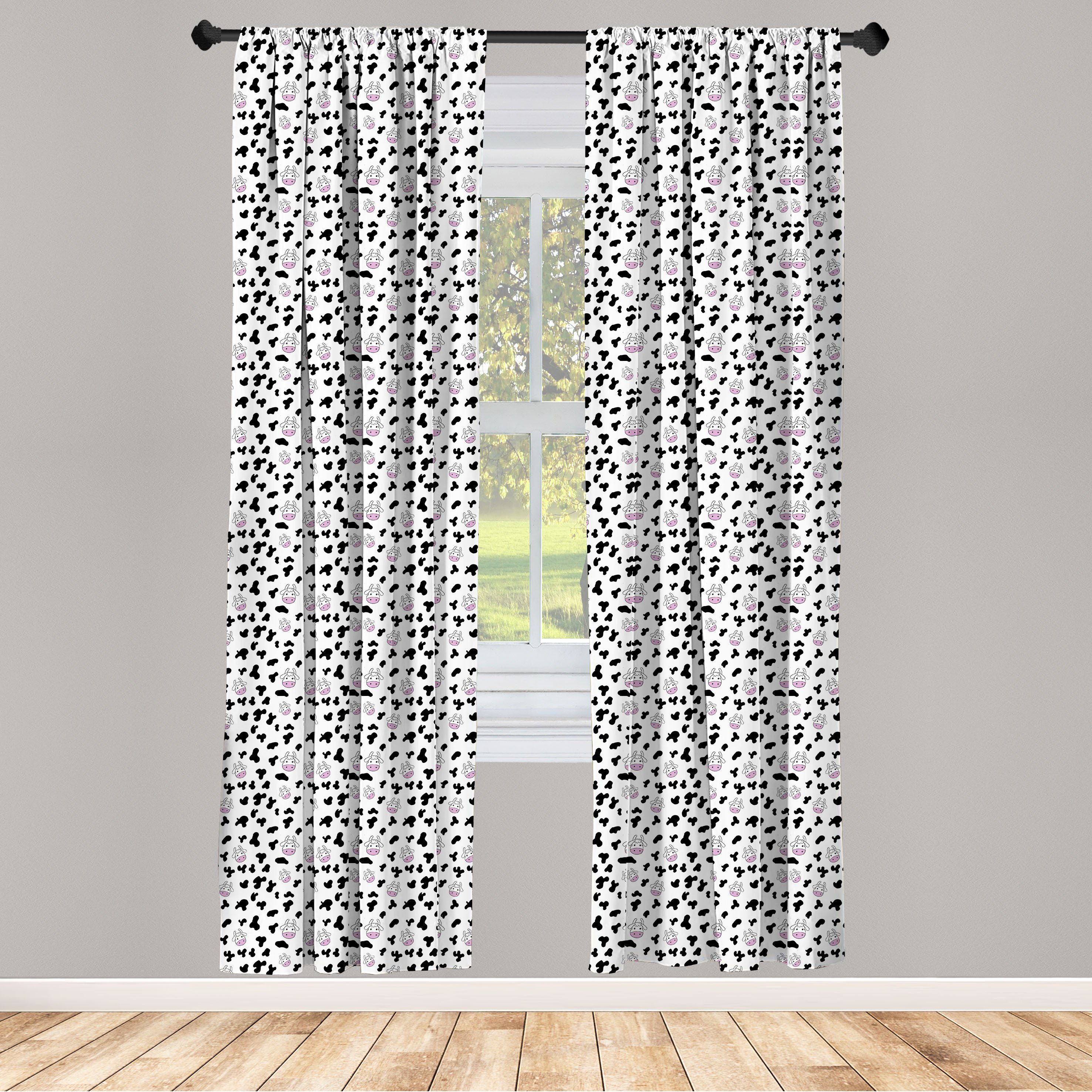 Gardine Vorhang für Wohnzimmer Schlafzimmer Dekor, Abakuhaus, Microfaser, Kuh-Druck Tierhaut Entwurf