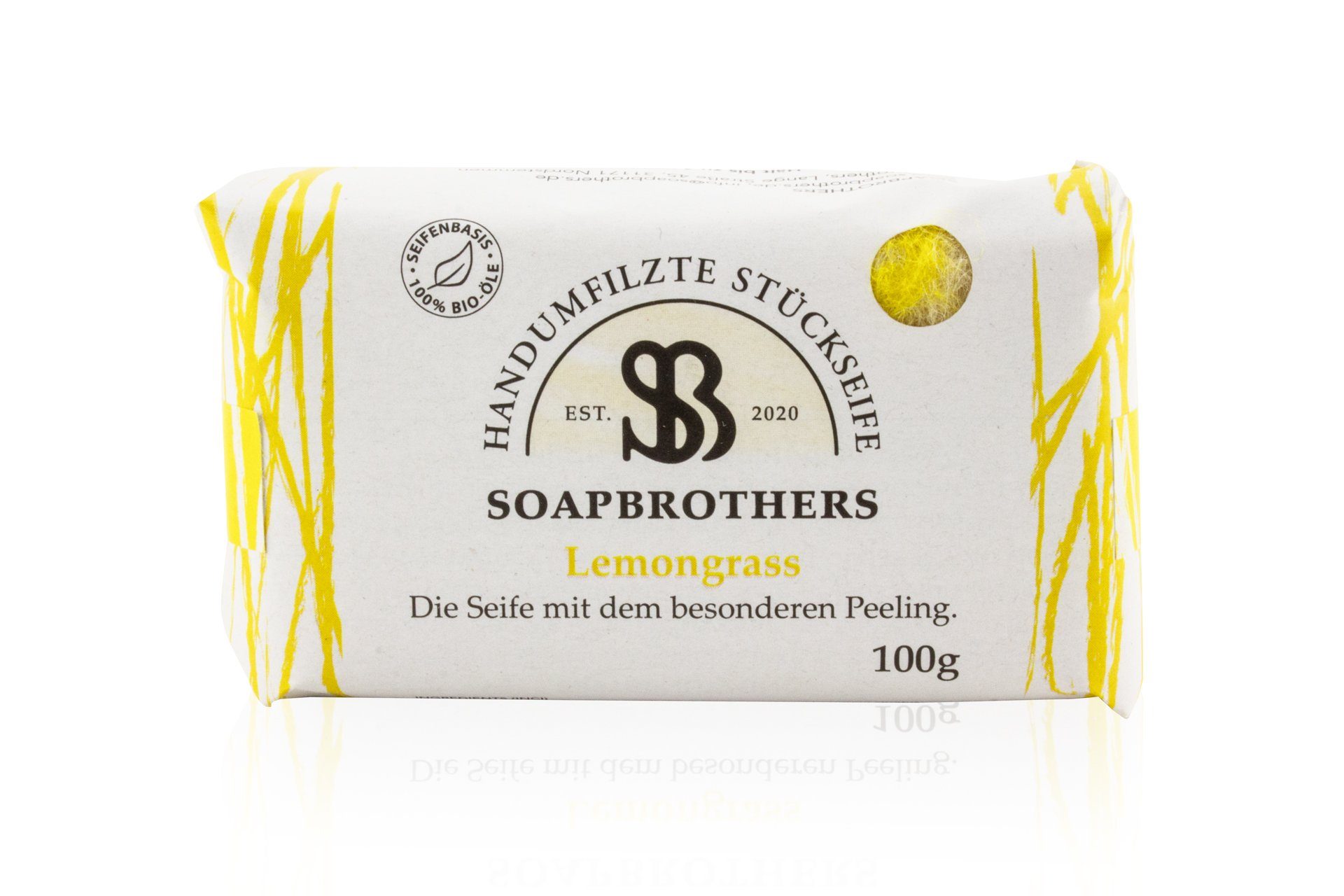 herkömmliche - Naturkosmetik in Stückseifen Bio - als Geschenkidee 1-tlg., Bis 4-mal nachhaltiger zu 100g, Lemongrass Naturkosmetik mit Verpackung Soapbrothers - Handseife ergiebiger Filzmantel Seife