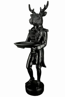 GILDE Dekofigur Figur Hirsch Gentleman mit Tablett Höhe 47cm Farbe schwarz, Hirschfigur, Tablett