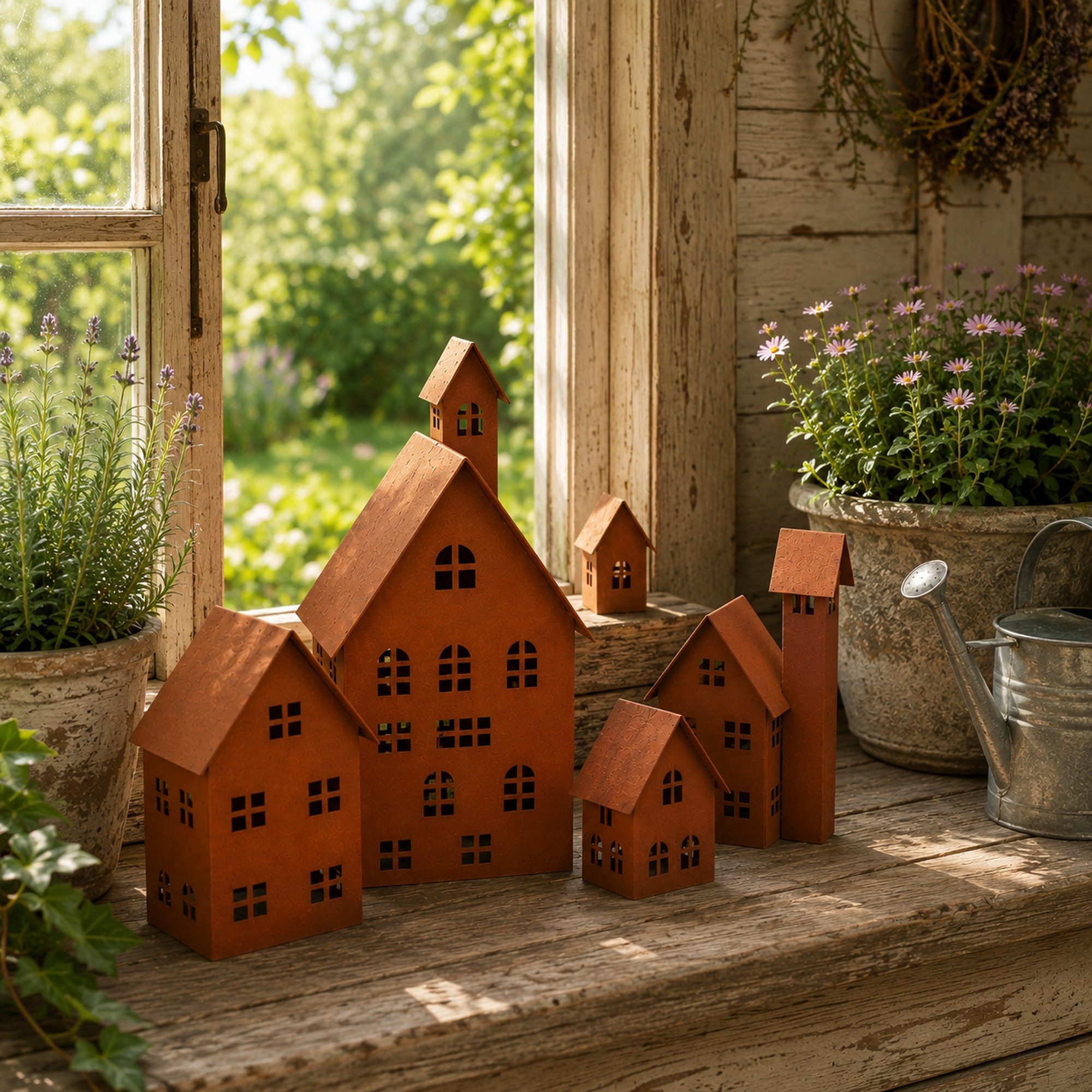 UNUS HOME Teelichthalter Deko Häuser Metall 5er Set (5 St., 5er Set verschiedene Farben), Dekohaus Metallhaus Teelichhäuser beleuchtbar für drinnen und draußen – Bild 3 von 5