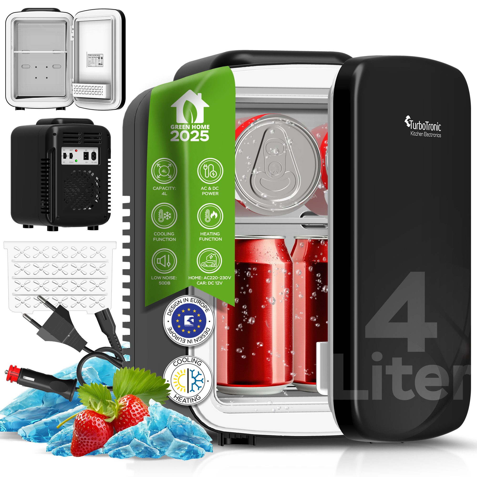 Kühlbox 4L Mini Kühlschrank Kühl & Heizfunktion tragbar AC DC 220-240V/12V
