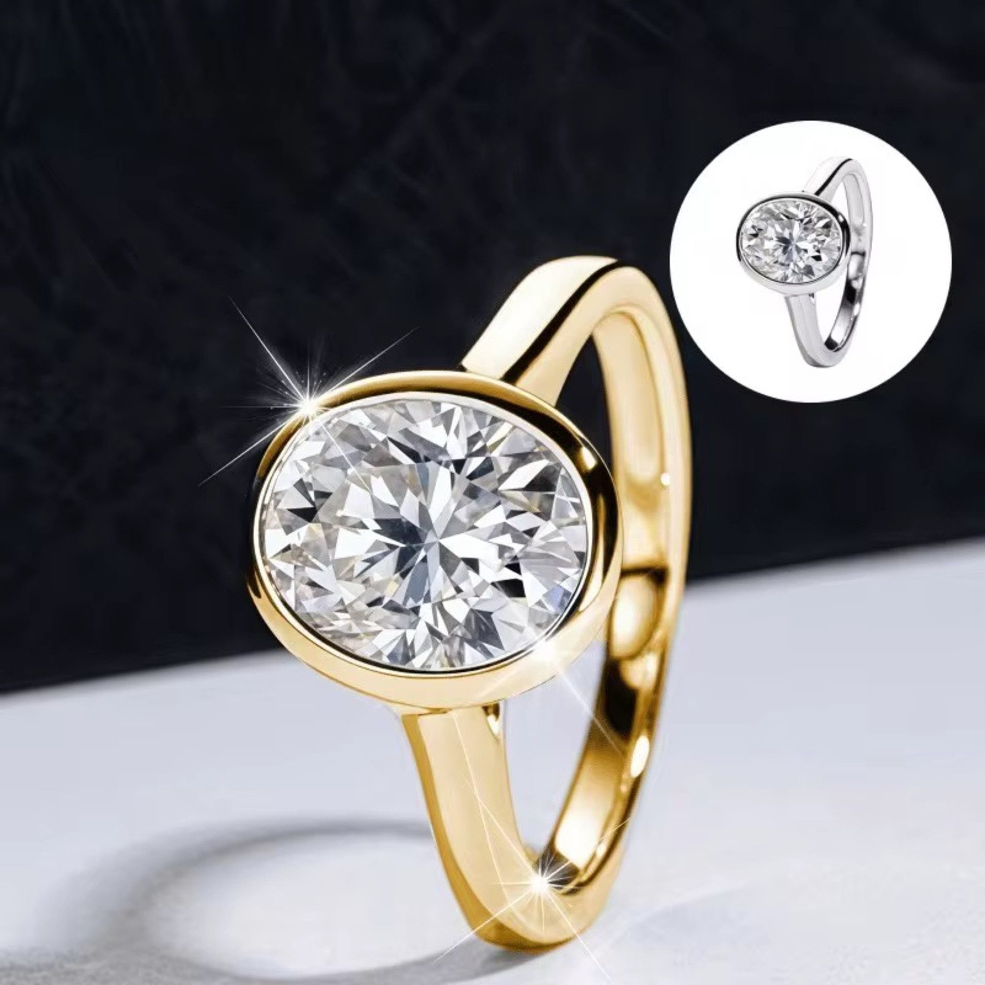 ROUGEMONT Verlobungsring Strahlender Moissanit Damen Ring Verlobung Ovalschliff 2,0ct, Echtschmuck mit Echtheitszertifikat