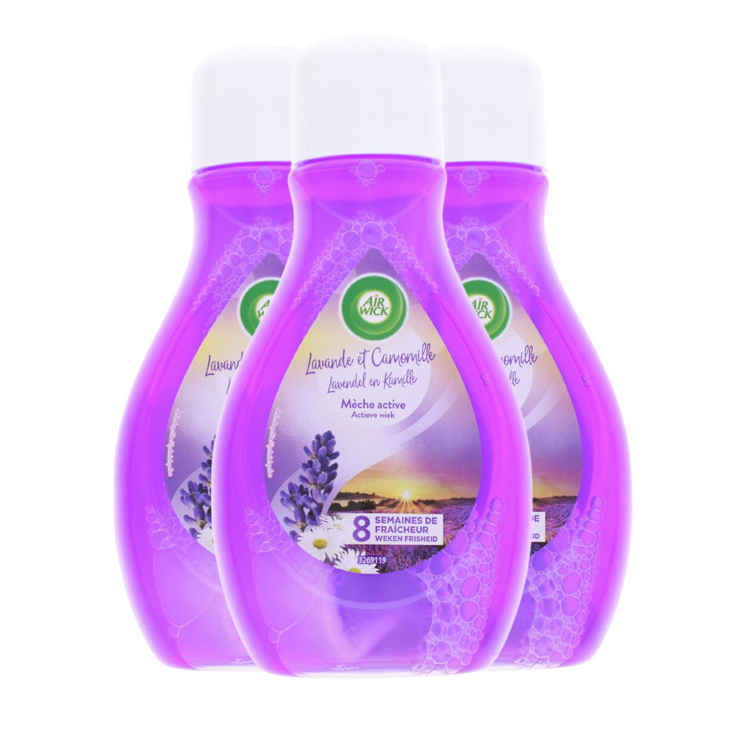 Air Wick Raumduft-Nachfüllflasche 3x Air Wick Activ Lufterfrischer Lavendel & Kamillle Duft je 375ml eff