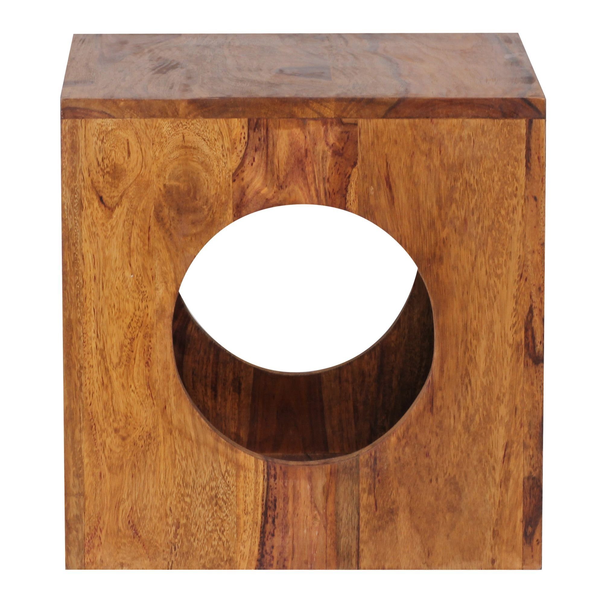 Wohnling Beistelltisch WL1.560 (Sheesham Massivholz 35x35x35 cm, Quadratisch), Kleiner Aufbewahrungstisch, Dekotisch Cube-Form