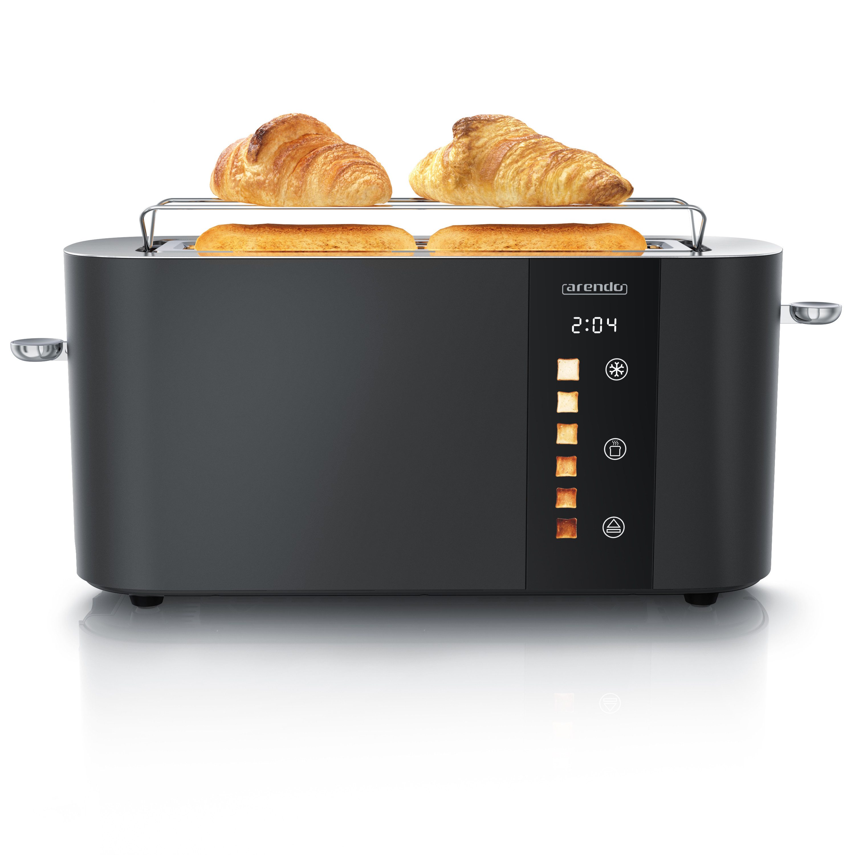 Arendo Toaster Edelstahl, Langschlitz, Touch Display, Restzeit & Bräunungsgradanzeige, 1 langer Schlitz, für 2 Scheiben, 1000 W, Brötchenaufsatz, Wärmeisoliert, Toast-Symbole für Bräunungsgradauswahl