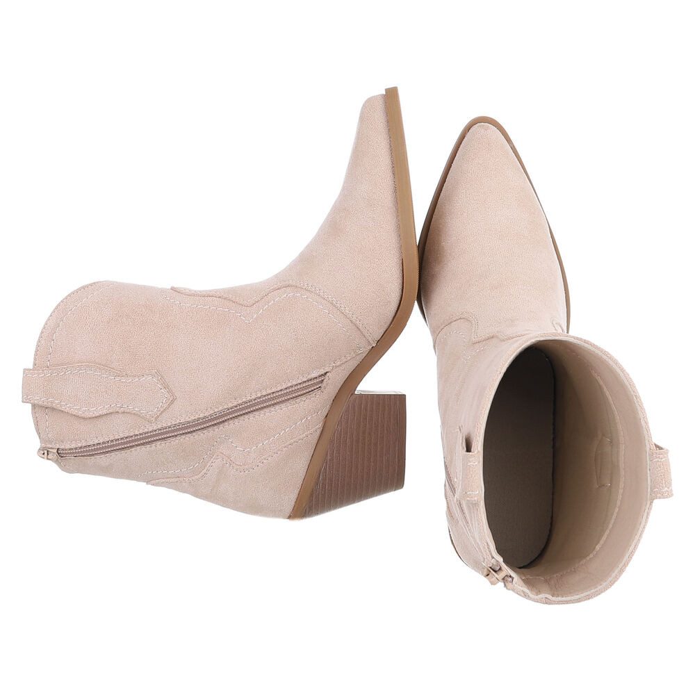 Ital-Design Damen Western Boot Velours-Optik Blockabsatz Westernstiefelette (92157800) Blockabsatz Stiefeletten in Beige