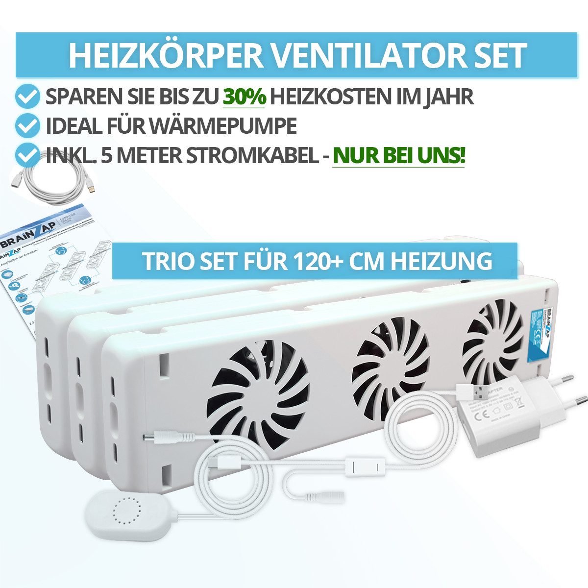 BRAINZAP Heizkörperventilator Heizkörper/Radiator Ventilator Booster, 8 cm günstig online kaufen