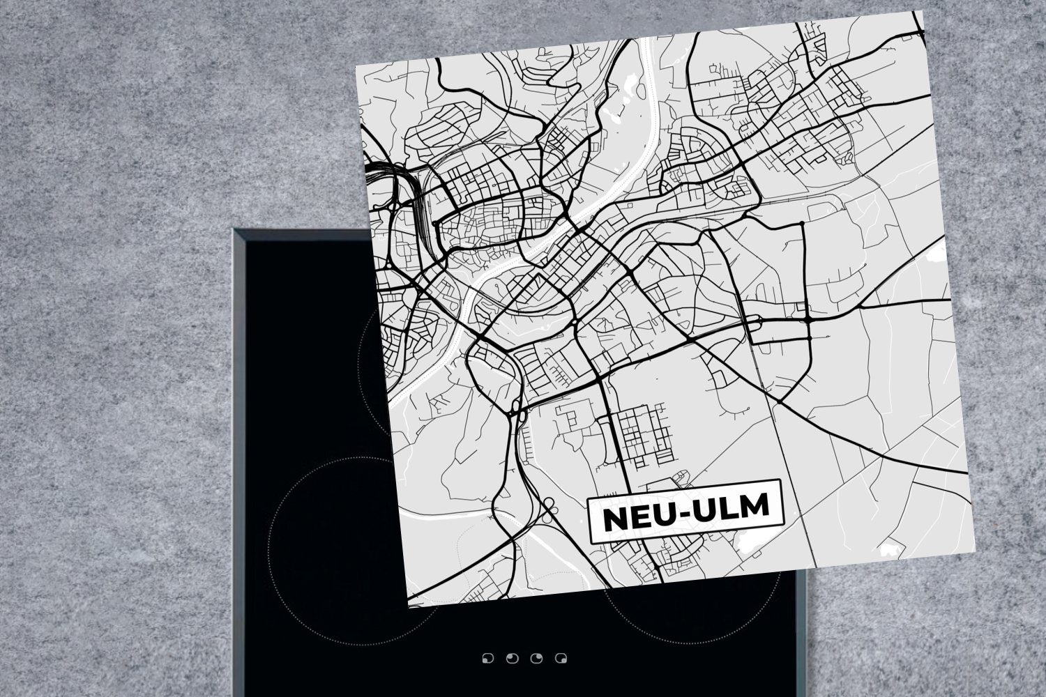 Herdblende-/Abdeckplatte Stadtplan tlg), 78x78 (1 Deutschland Vinyl, MuchoWow cm, - - küche - für Neu-Ulm Ceranfeldabdeckung, Arbeitsplatte Karte,