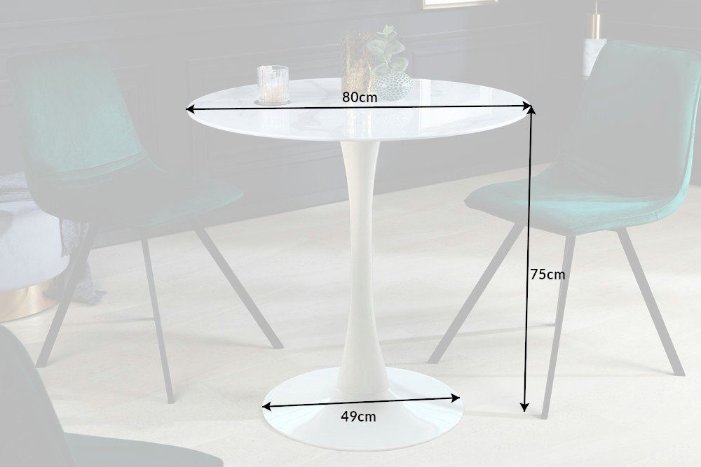 riess-ambiente Küchentisch LYON 80cm Küche weiß · Metall · rund 1-St), Bistro Marmor-Dekor · · Glas Modern · (Einzelartikel, ·