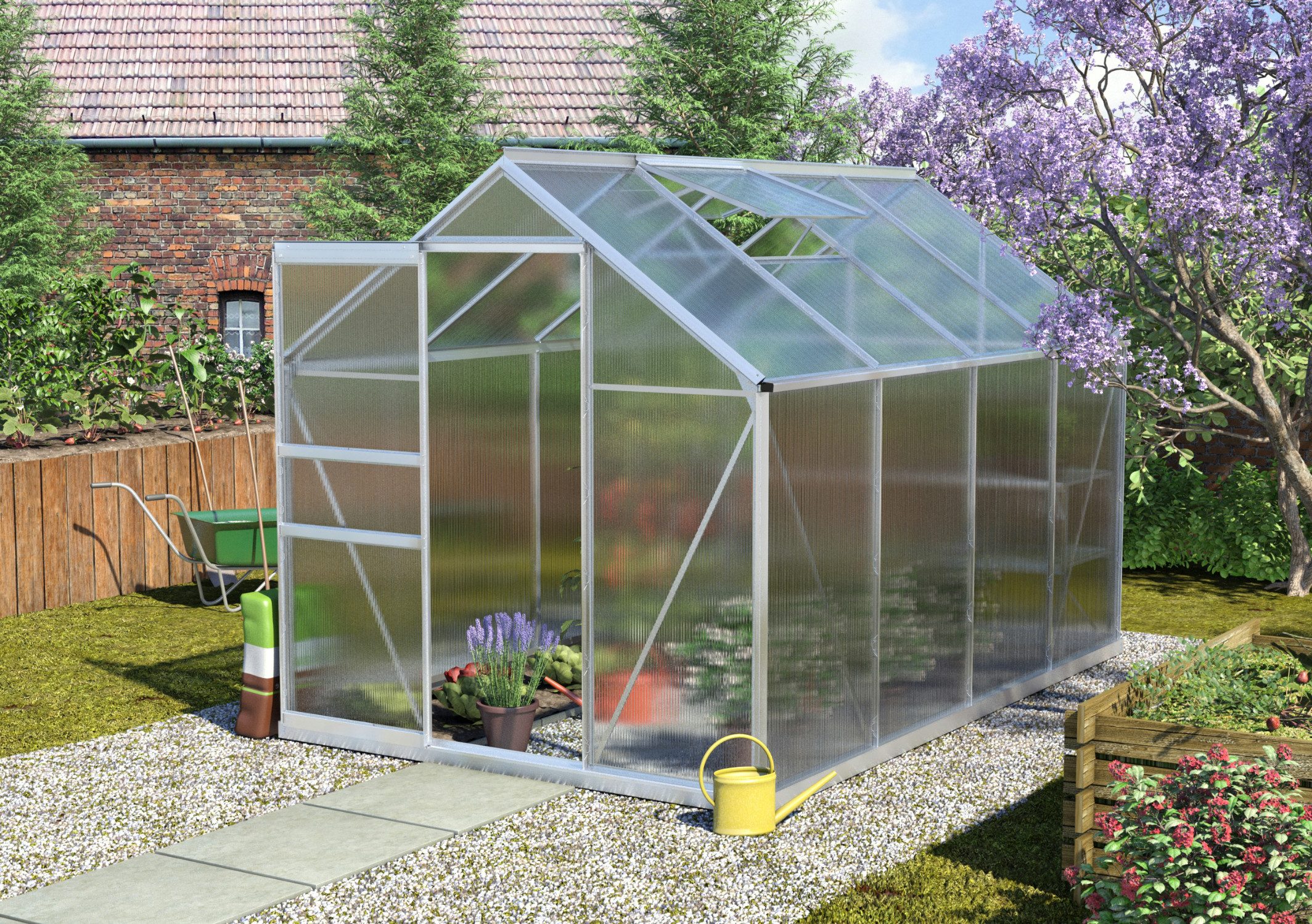Vitavia Gewächshaus Calypso 5800, 4 mm Wandstärke, mit 4 oder 6 mm Hohlkammerplatten, inkl. Regenrinne