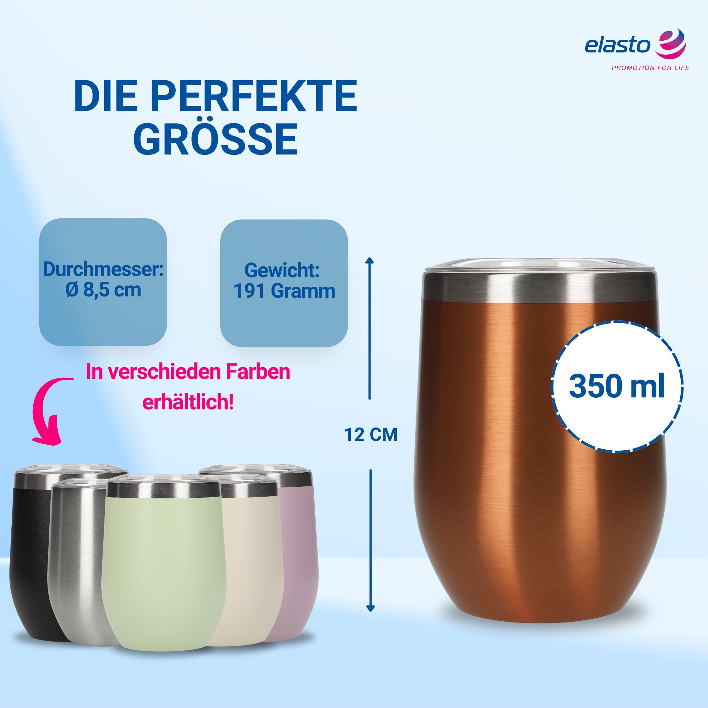 elasto Becher Weinbecher 350 ml Vinova Edelstahl Trinkbecher To Go, robust, spülmaschinengeeignet, Sommer, Geschenk – Bild 3 von 5