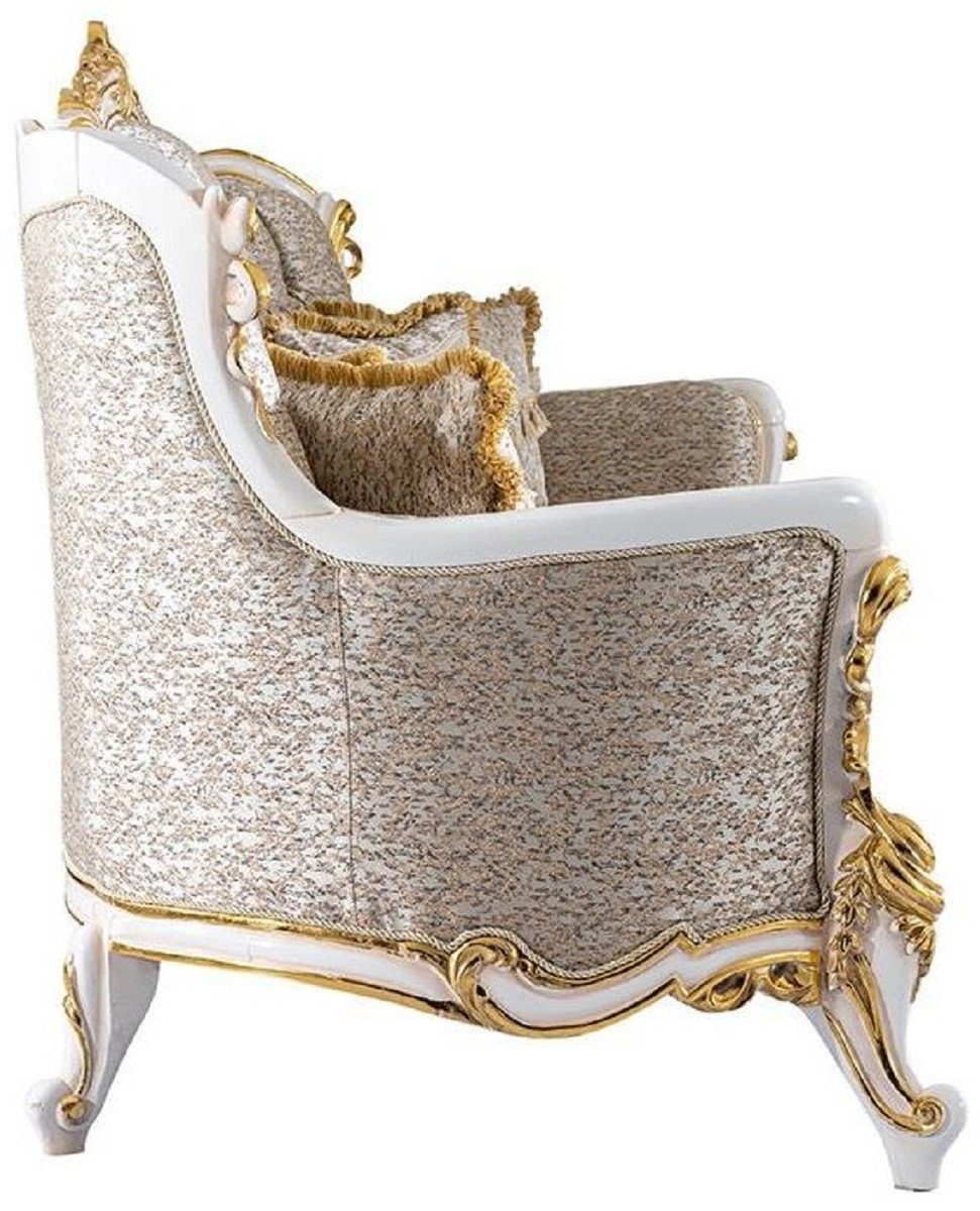 Casa Padrino Sofa Casa Luxus Beige Luxus - Glitzersteinen Schwarz Prunkvolles Silber / Weiß Wohnzimmer Barockstil Barock Padrino - Barock Einrichtung - Sofa Sofa / Barockstil im Wohnzimmer Möbel Möbel mit / Gold / 