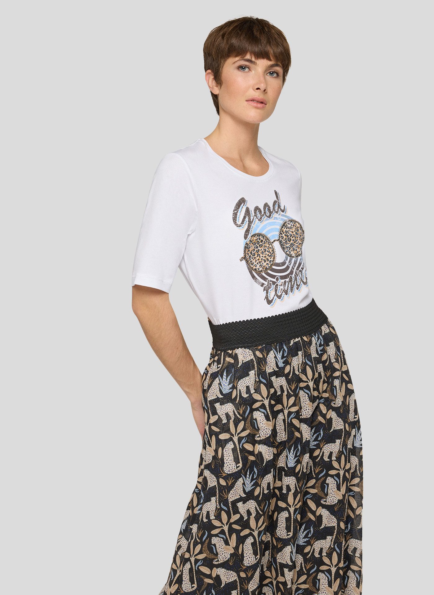 Rabe T-Shirt mit großem Frontprint und Nieten günstig online kaufen