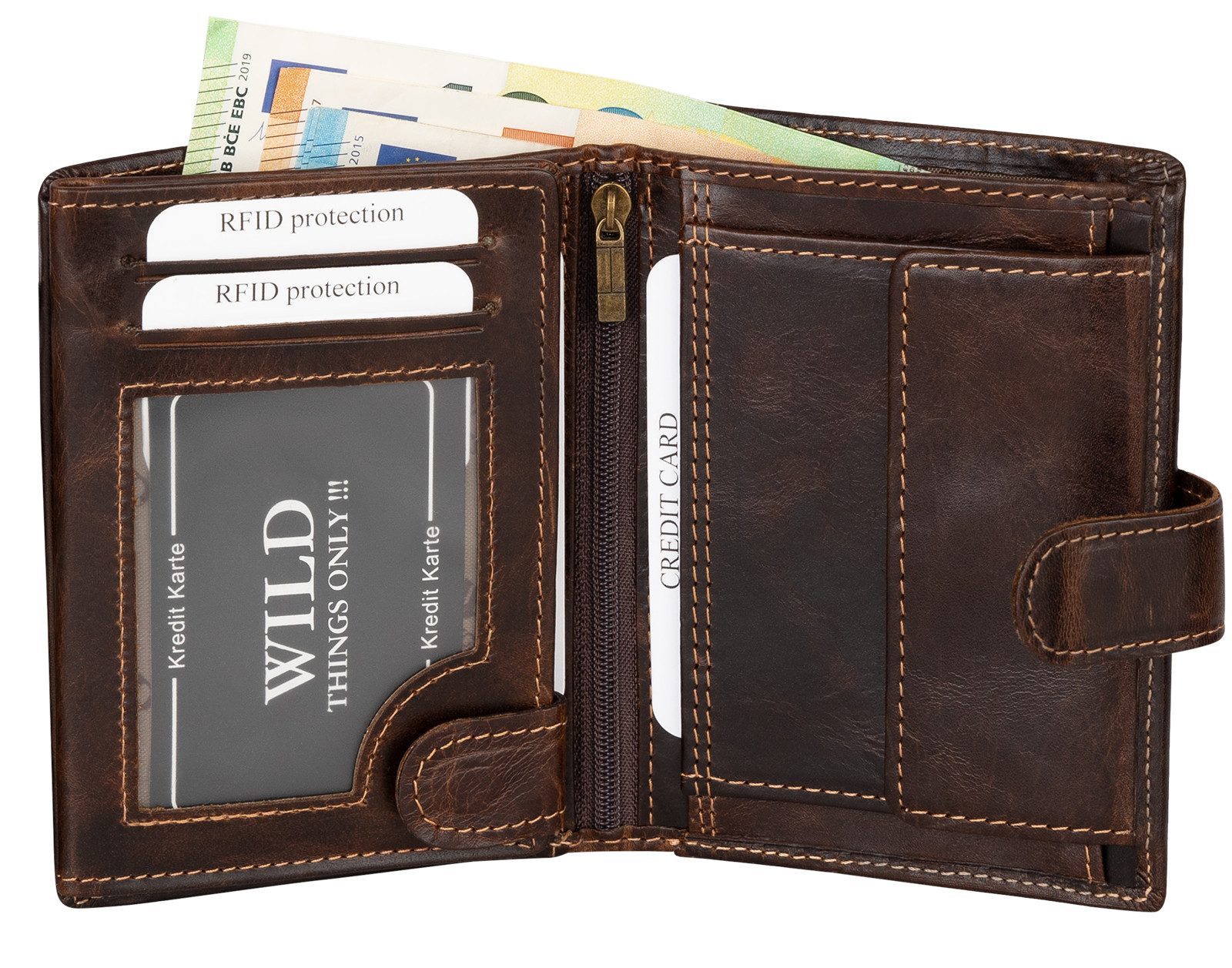 Wild Things Only !!! Geldbörse RFID echt Leder Portemonnaie Geldbörse Riegelbörsel Herren Hochformat, RFID Schutz
