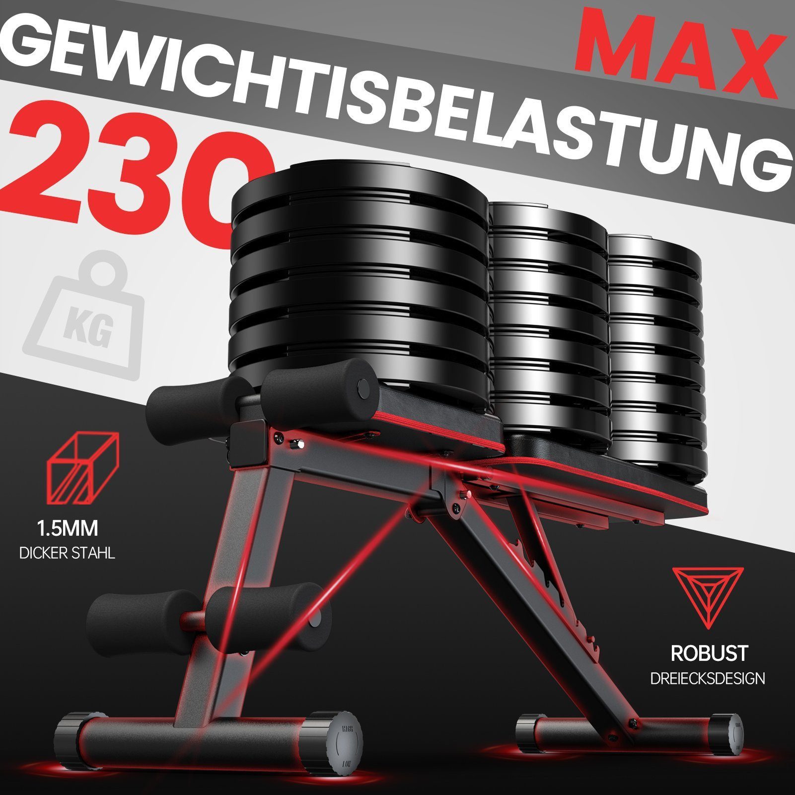 PASYOU Hantelbank Klappbare Verstellbare Hantelbank, Bankdücken Bank, 7 in 1 Fitnessbank für zu Hause oder im Fitnessstudio