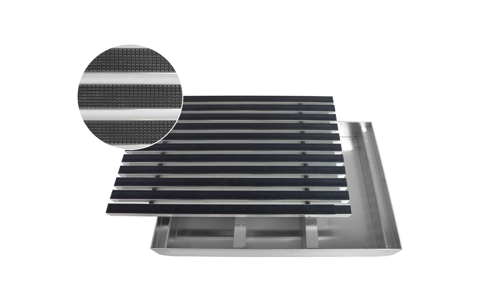ACO Severin Ahlmann GmbH & Co. KG Fußmatte Eingangsmatte + Emco Bodenwanne Aluminium, Gummi Schwarz, rechteckig, Höhe: 75 mm, Größe: 750x500 mm, für Innen- und überdachten Außenbereich