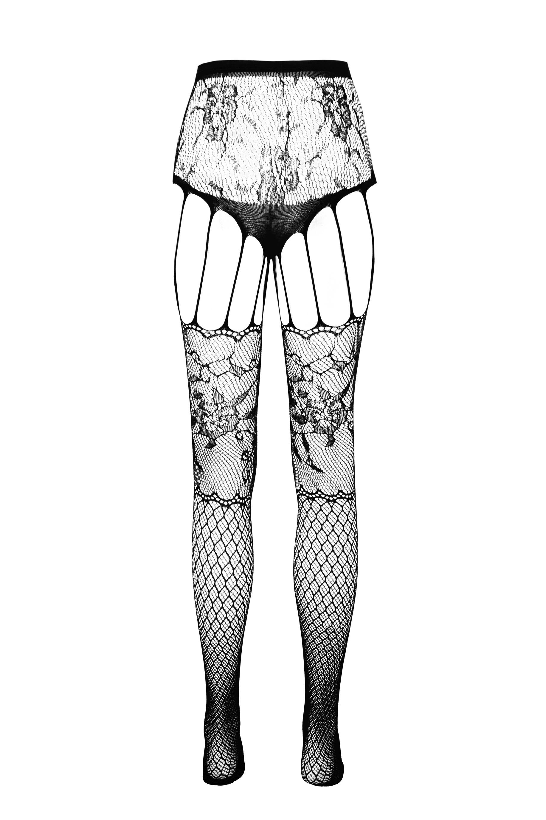 Passion Strapsstrümpfe Strapsstrümpfe schwarz Ouvert-Strumpfhose Netz pofrei (1-Paar)