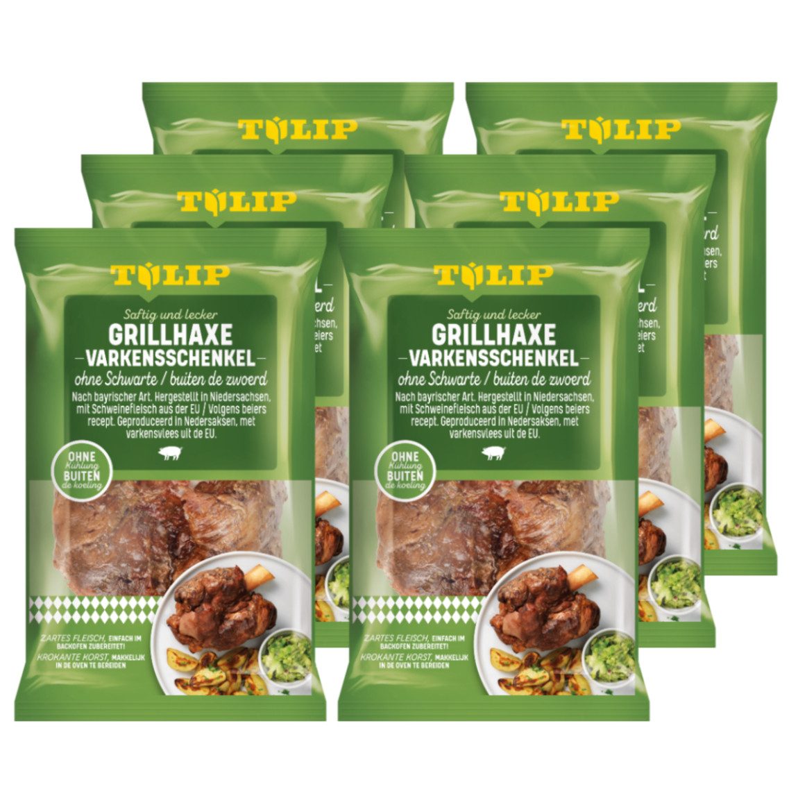 TULIP Wurstkonserve Haxe ohne Schwarte 6x 500g Vakuumverpackt Grillhaxe Backofen Grill