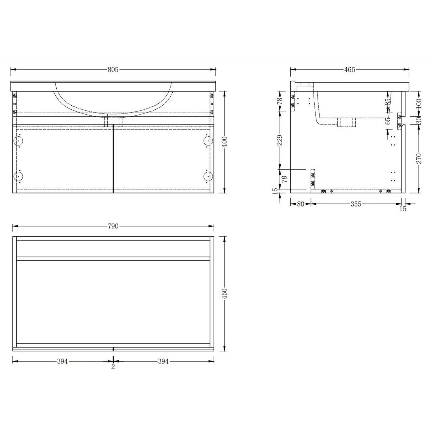 duschspa Waschtisch Unterschrank Waschbeckenunterschrank Hängeschrank Badschrank – Bild 5 von 5