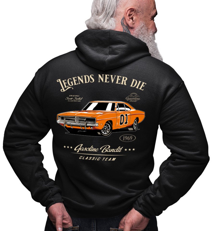 GASOLINE BANDIT® Kapuzensweatjacke US-Car Legends Never Die