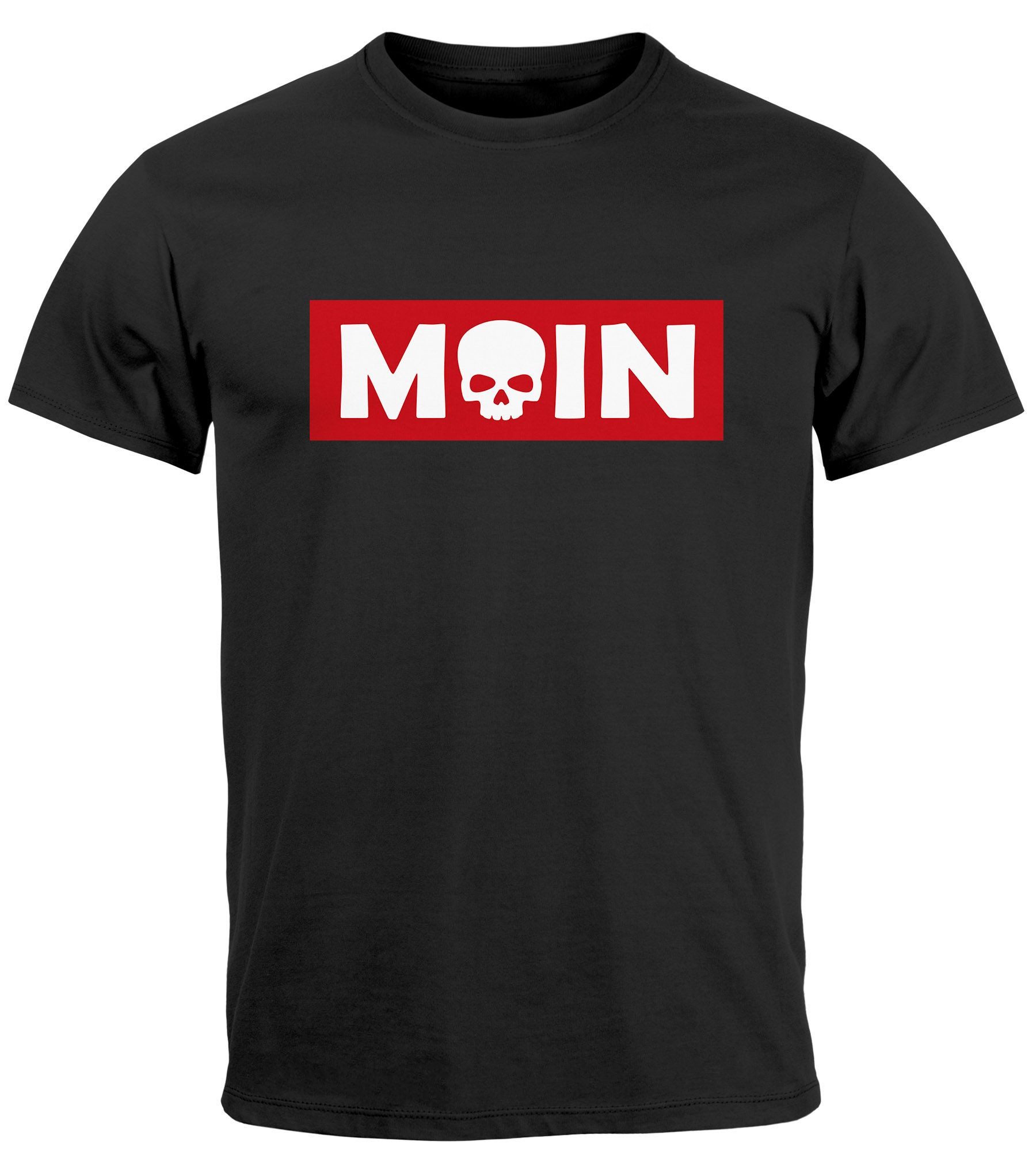Print-Shirt Herren T-Shirt Schriftzug Moin Skull Totenkopf Aufdruck Print Parodie