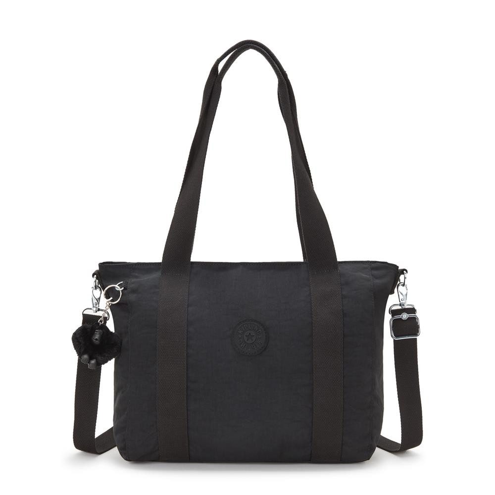 KIPLING Umhängetasche ASSENI S, kleine Tote Bag, Black Noir (schwarz), Handtasche mit Schultergurt