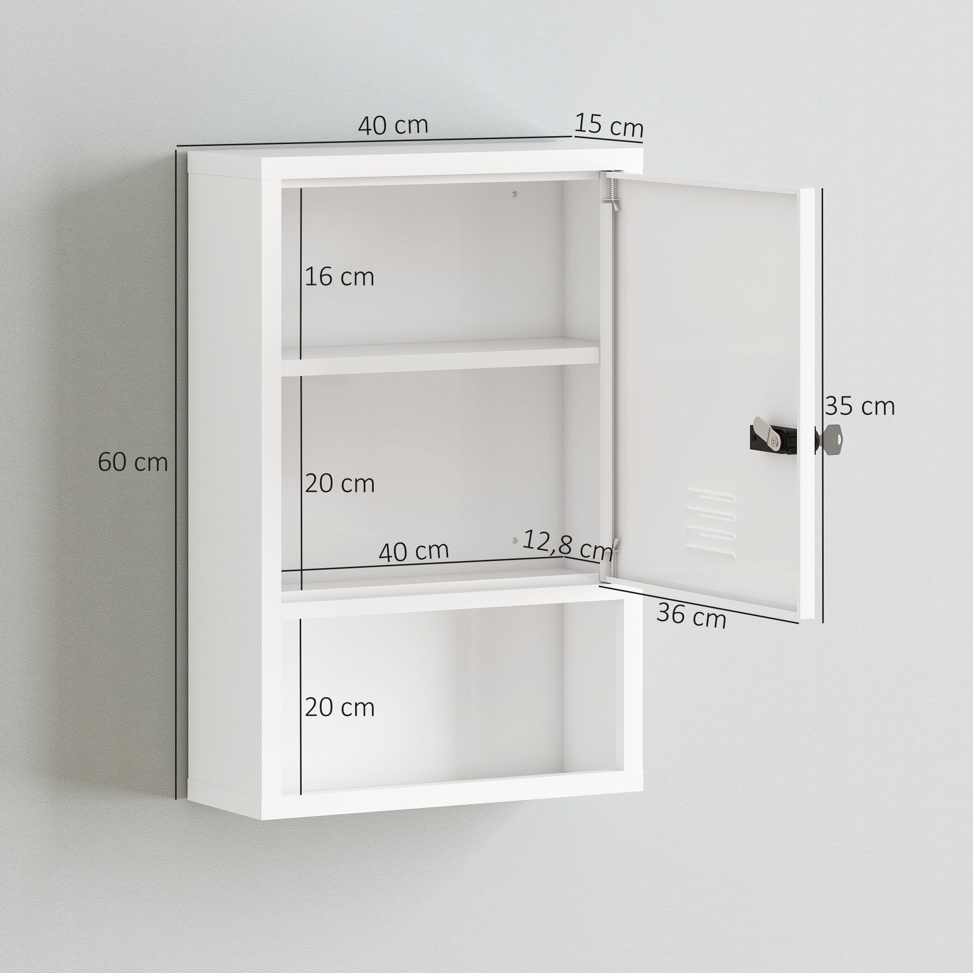 HOMCOM Medizinschrank Medikamentenschrank mit Zahlenschloss (Set, 1-St., 1er Set) Doppelte Verriegelung, offenes Fach